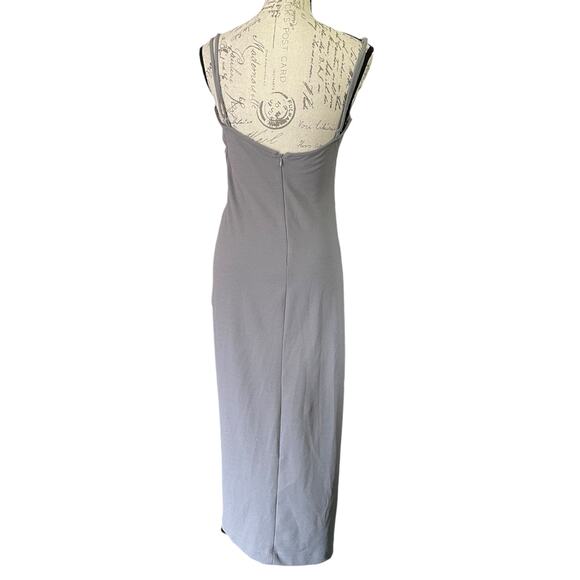 Zara Gray Maxi Ruched Slit Party Dinner Maxi Dress Size Large - Picture 3 of 6